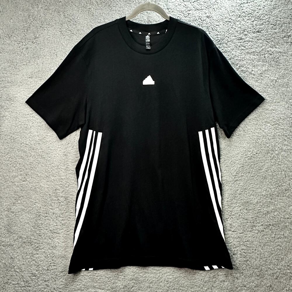 Adidas NWT‎ Men's Large Black Short Sleeve Shirt White Logo Stripes Long Active